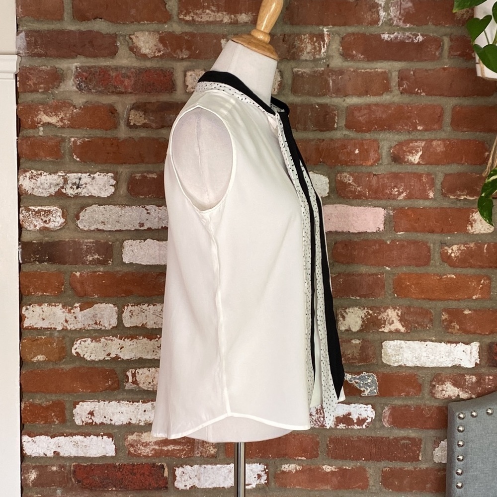 7 FOR ALL MANKIND Ivory Black Contrast Neck Tie Sleeveless Top size small - Picture 6 of 11